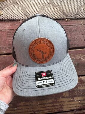 Men's Gray Trucker Cap with Brown Leather Patch New